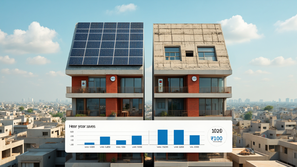 Realistic cost comparison of homes with and without solar panel in Harda.