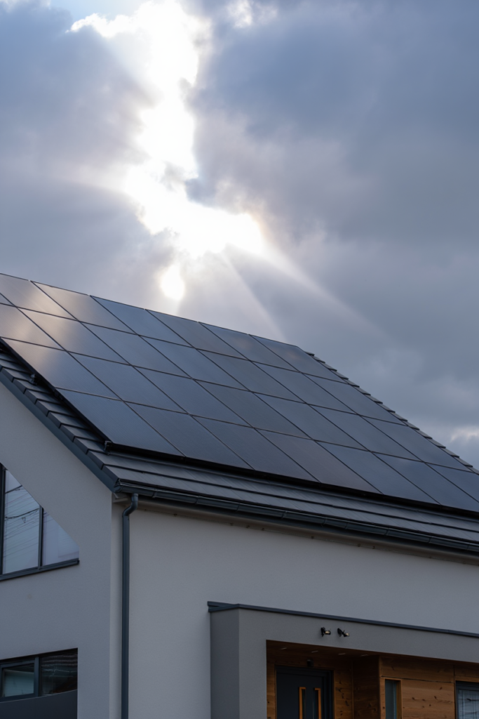 Solar panels working on a cloudy day